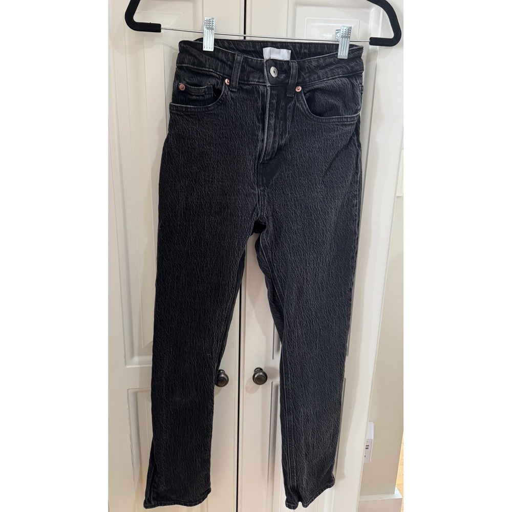 H&M Black Wash High Rise Mom Jeans Womens Size 4 Relaxed Fit Denim